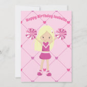 Cute Blonde Cheerleader Custom Pink Girls Birthday Kaart (Voorkant)