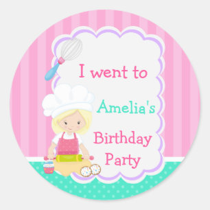 Cute Blonde Girl Baking Birthday Party Ronde Sticker