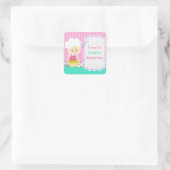 Cute Blonde Girl Baking Birthday Party Vierkante Sticker (Tas)
