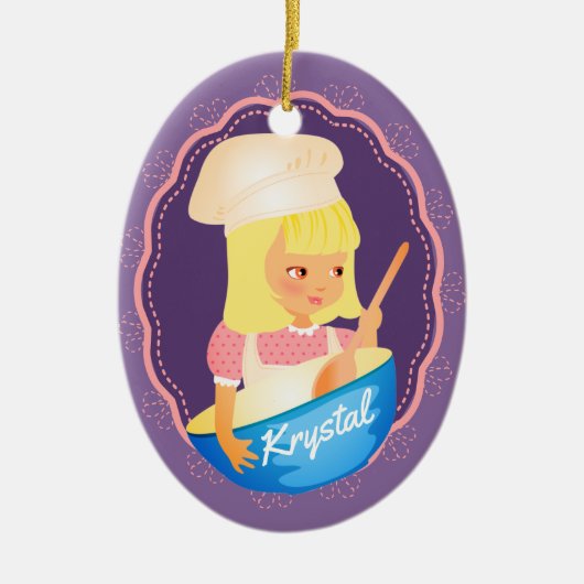 Cute blonde girl chef baker personalized Christmas Keramisch Ornament (Voorkant)