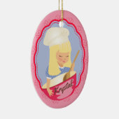 Cute blonde girl chef bakker personaliseerde kerst keramisch ornament (Rechts)