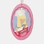 Cute blonde girl chef bakker personaliseerde kerst keramisch ornament (Links)