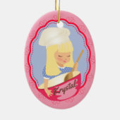 Cute blonde girl chef bakker personaliseerde kerst keramisch ornament (Achterkant)