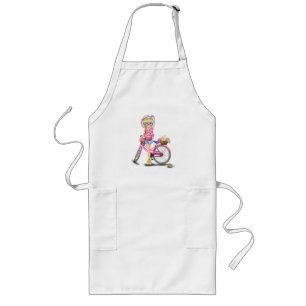 Cute Blonde Girl met roze bike en kat in bloemen Lang Schort