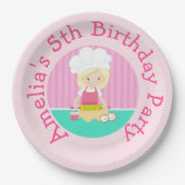 Cute Blonde Hair Girl Baking Birthday Party Papieren Bordje (Voorkant)