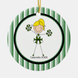 Cute Blonde Haire Cheerleader Kerstornament Keramisch Ornament