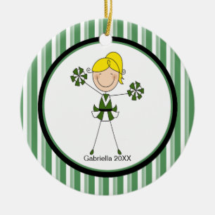 Cute Blonde Haire Cheerleader Kerstornament Keramisch Ornament