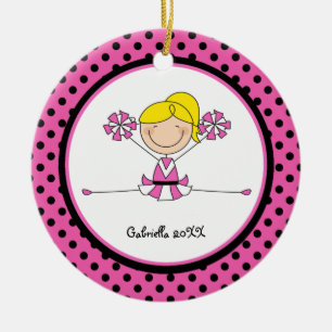 Cute Blonde Haire Cheerleader Kerstornament Keramisch Ornament