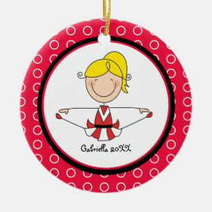 Cute Blonde Haire Cheerleader Kerstornament Keramisch Ornament