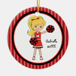 Cute Blonde Haire Cheerleader Kerstornament Keramisch Ornament