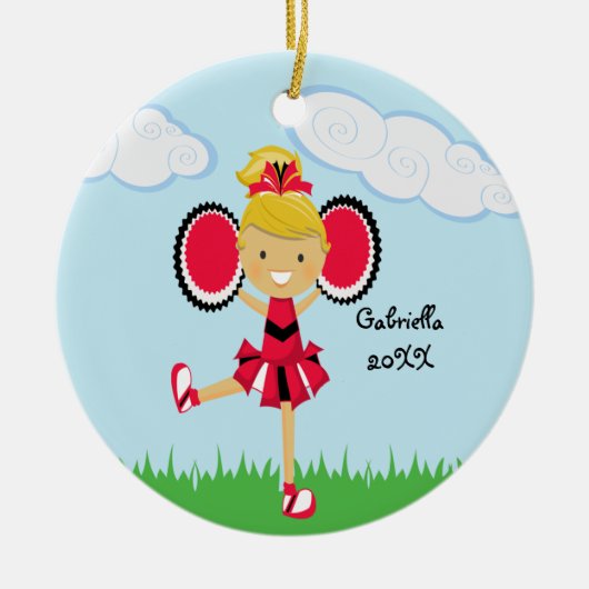 Cute Blonde Haire Cheerleader Kerstornament Keramisch Ornament (Voorkant)