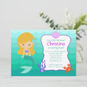 Cute Blonde Mermaid Birthday Uitnodiging (Staand voorkant)