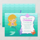 Cute Blonde Mermaid Birthday Uitnodiging (Voorkant / Achterkant)