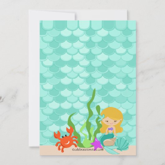 Cute Blonde Mermaid Birthday Uitnodiging (Achterkant)