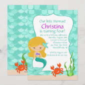 Cute Blonde Mermaid Birthday Uitnodiging (Voorkant / Achterkant)