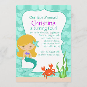 Cute Blonde Mermaid Birthday Uitnodiging