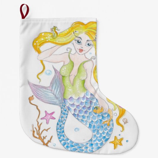 Cute Blonde Mermaid Grote Kerstsok (Voorkant)