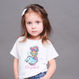 Cute Blonde Mermaid met Dolphin Birthday T-Shirt