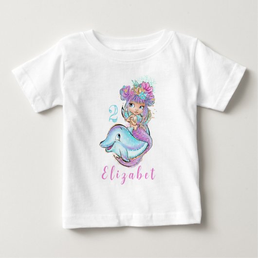 Cute Blonde Mermaid met Dolphin Birthday T-Shirt (Voorkant)