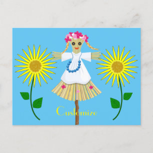 Cute Blonde Pigtails Scarecrow Briefkaart