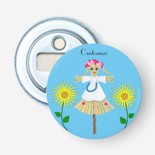 Cute Blonde Pigtails Scarecrow Button Flesopener