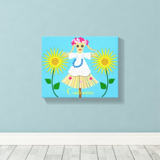 Cute Blonde Pigtails Scarecrow Canvas Afdruk (Insitu (Houten vloer))
