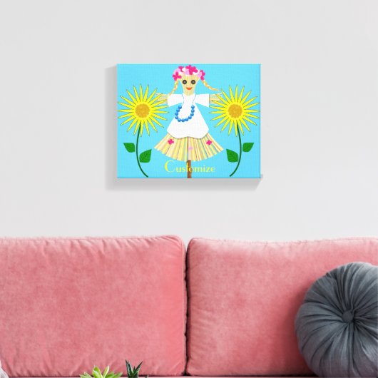 Cute Blonde Pigtails Scarecrow Canvas Afdruk (Insitu (Woonkamer))