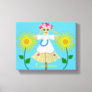 Cute Blonde Pigtails Scarecrow Canvas Afdruk