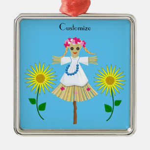 Cute Blonde Pigtails Scarecrow Metalen Ornament
