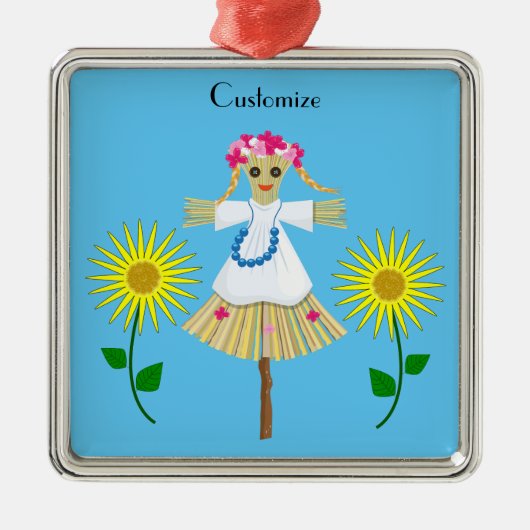 Cute Blonde Pigtails Scarecrow Metalen Ornament (Voorkant)