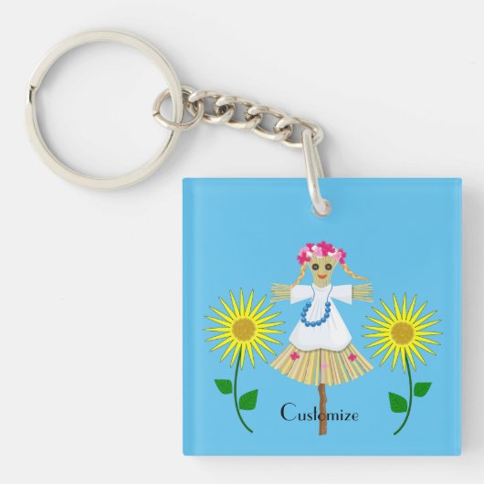 Cute Blonde Pigtails Scarecrow Sleutelhanger (voorkant)