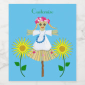 Cute Blonde Pigtails Scarecrow Wijn Etiket (Enkel label)