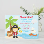 Cute Blonde Pirate Boy Birthday Party Kaart (Staand voorkant)