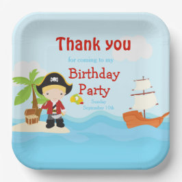 Cute Blonde Pirate Boy in Red Birthday Papieren Bordje
