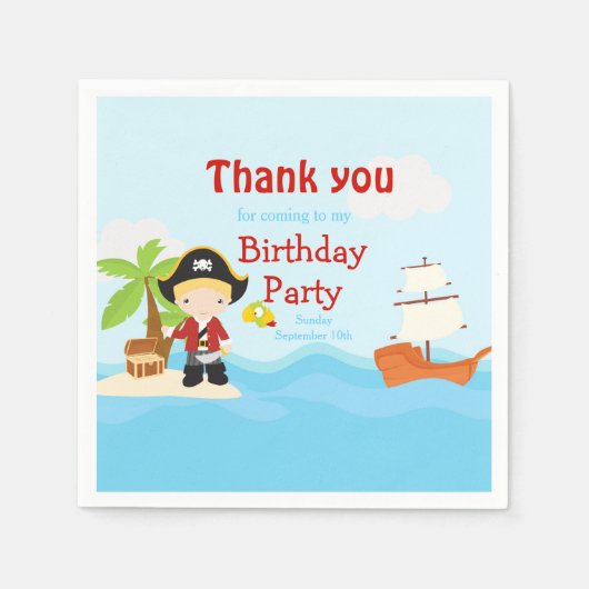 Cute Blonde Pirate Boy in Red Birthday Servet (Voorkant)