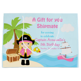 Cute Blonde Pirate Girl in Pink Birthday Hartelijk Groot Cadeauzakje