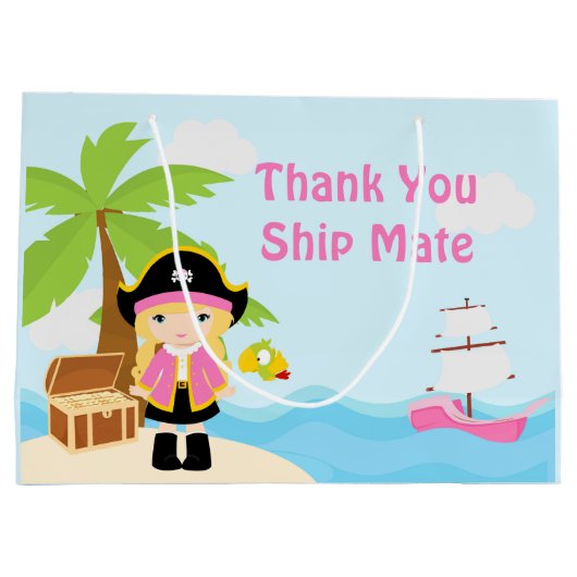 Cute Blonde Pirate Girl in Pink Birthday Hartelijk Groot Cadeauzakje (Achterkant)