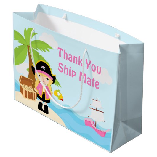 Cute Blonde Pirate Girl in Pink Birthday Hartelijk Groot Cadeauzakje (Achterkant Gekanteld)