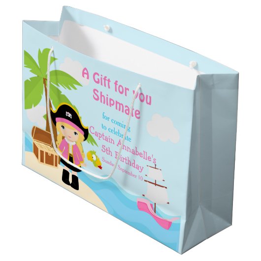 Cute Blonde Pirate Girl in Pink Birthday Hartelijk Groot Cadeauzakje (Voorkant Gekanteld)