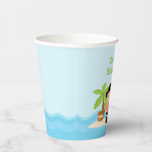 Cute Blonde Pirate Girl in Pink Birthday Party Papieren Bekers (Rechts)