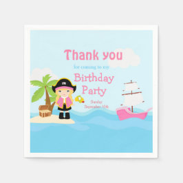 Cute Blonde Pirate Girl in Pink Birthday Party Servet