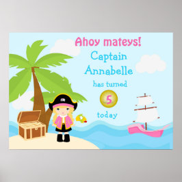 Cute Blonde Pirate Girl in Pink Birthday Poster