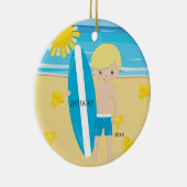 Cute Blonde Surfer Boy persoonlijke kerstmis Keramisch Ornament (Rechts)