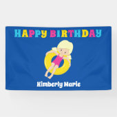 Cute Blonde Swim Girl Custom Pool Birthday Party Spandoek (Horizontaal)