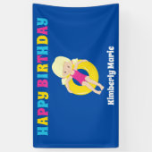 Cute Blonde Swim Girl Custom Pool Birthday Party Spandoek (Verticaal)