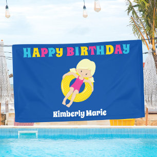 Cute Blonde Swim Girl Custom Pool Birthday Party Spandoek
