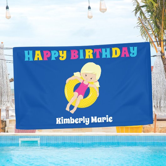 Cute Blonde Swim Girl Custom Pool Birthday Party Spandoek
