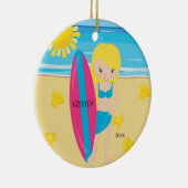 Cute BlondeSurfer Girl persoonlijke kerstmis Keramisch Ornament (Rechts)