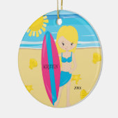 Cute BlondeSurfer Girl persoonlijke kerstmis Keramisch Ornament (Links)