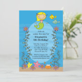 Cute Blone Mermaid Birthday Invitation Kaart (Staand voorkant)